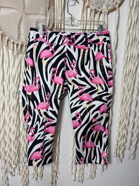 Loudmouth Ladies Flamingo Zebra Stripe Golf Pant Capri Size US4